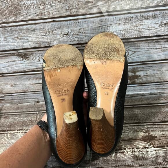 Vintage Chloe Heels Leather Made in Italy Size 38 7-1/2 7.5 - Picture 7 of 9